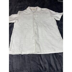 Folk Mens White Textured Short Sleeve Button Up Shirt Size L